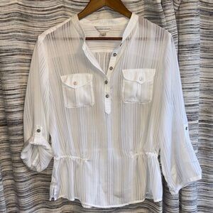 Christopher & Banks Sheer White Striped Women's Blouse Size Large